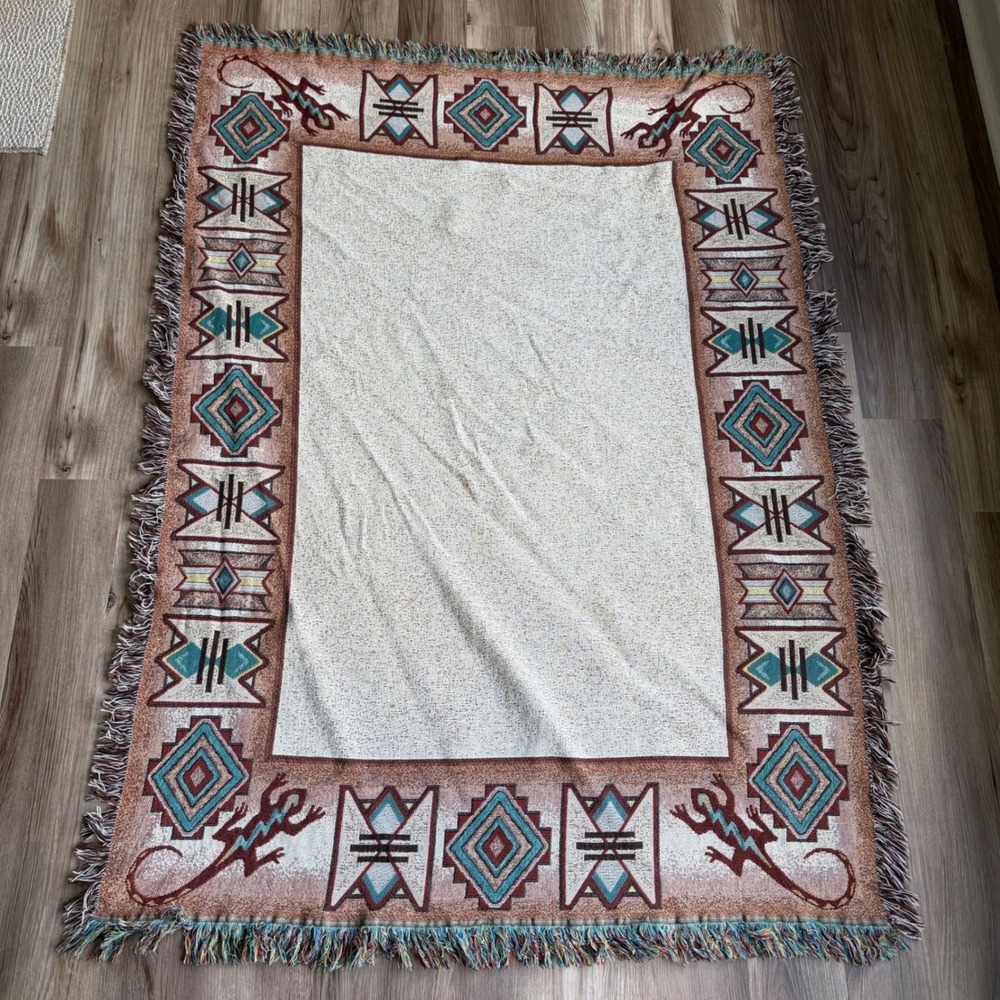 Vintage‎ Southwestern Lizard Woven Tapestry Throw Blanket Geometric 48x72